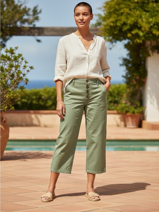 J. Crew Pants - J. Crew High-Rise Button-Front Cropped Pants in Sage Green 28